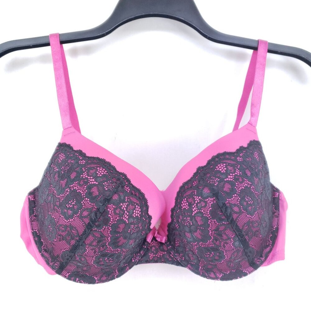 Self Expressions By Maidenform 38D Pink/Black Lace Push-Up Underwire Bra